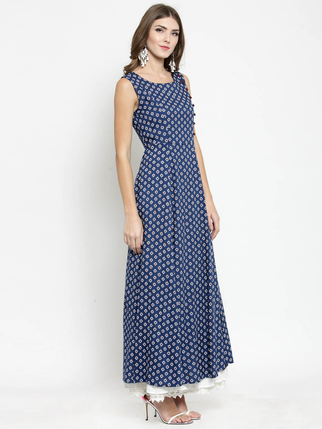 Navy Printed Kurta With Palazzo