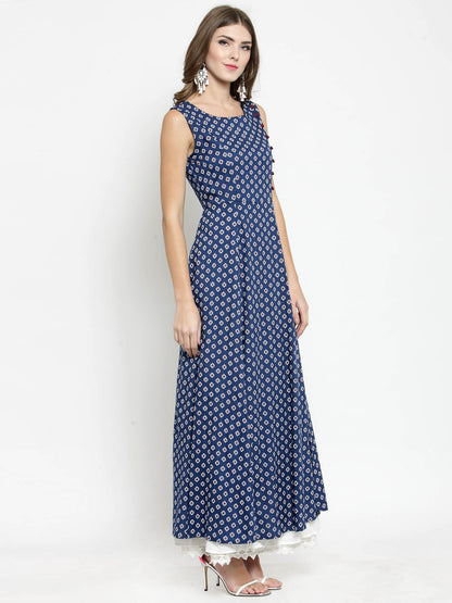 Navy Printed Kurta With Palazzo