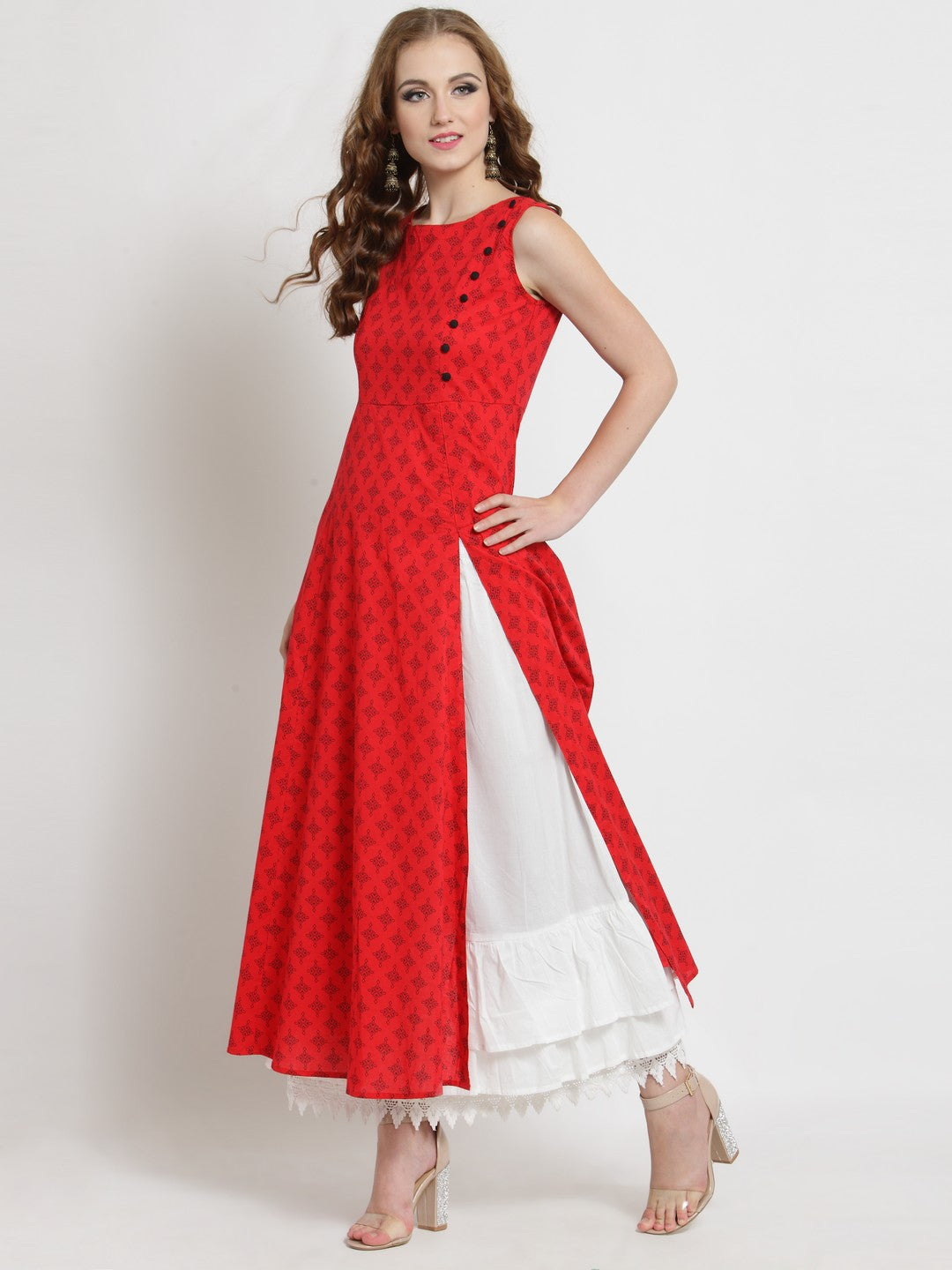 Red Long Anarkali Kurta