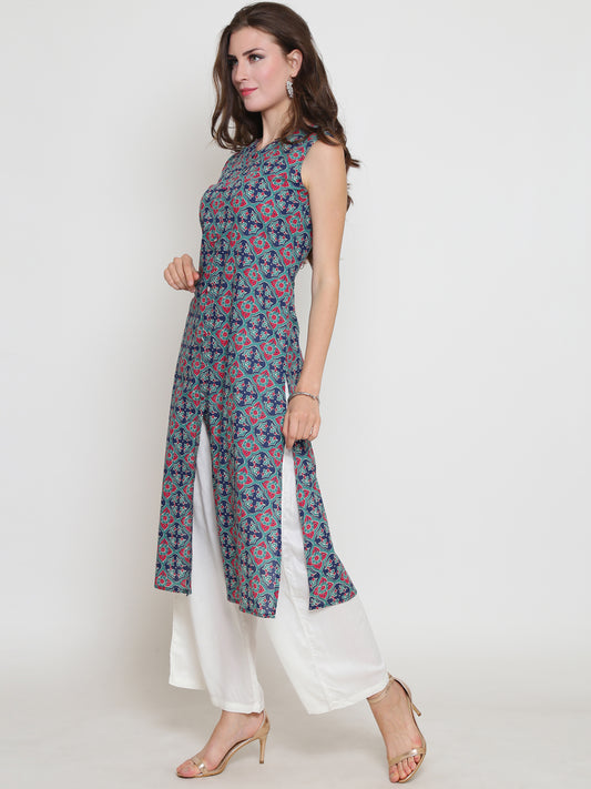 Green Printed Kurta With Palazzo