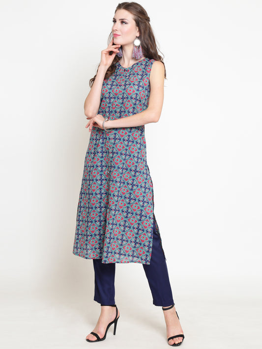 Green Printed Kurta With Palazzo