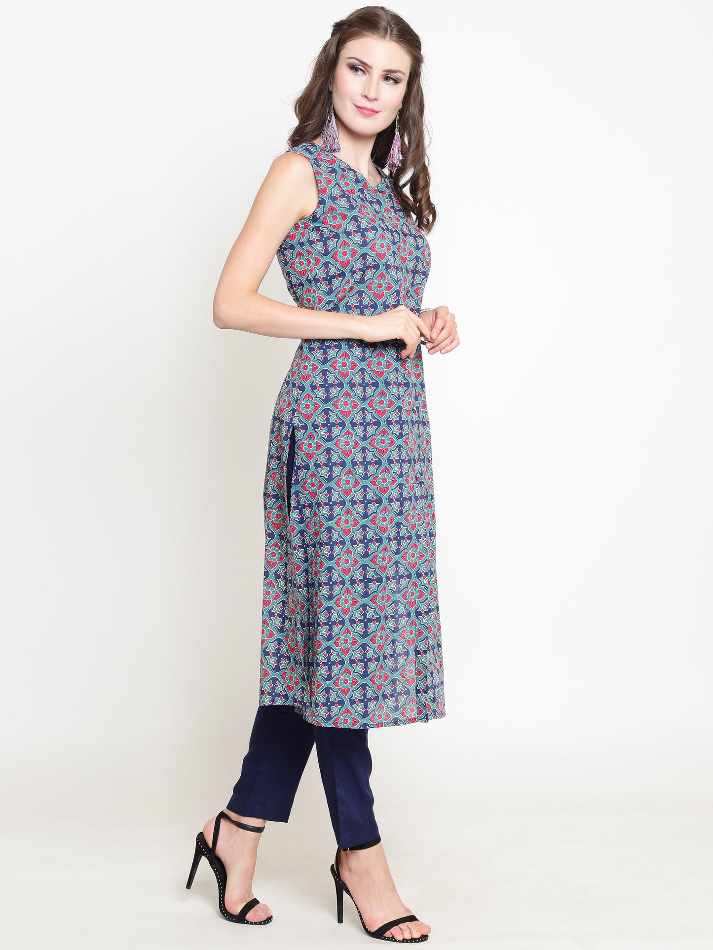 Green Printed Kurta With Palazzo