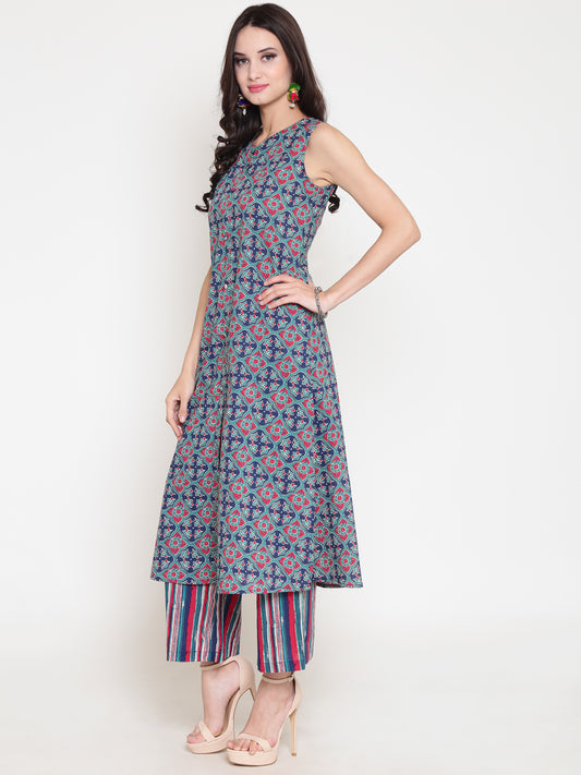 Printed A-line Kurta With wide leg palazzo