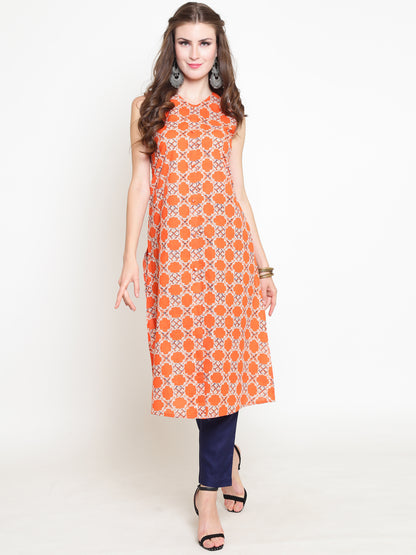 Orange Printed Kurta With Palazzo