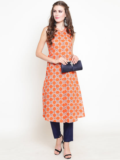Orange Printed Kurta With Palazzo