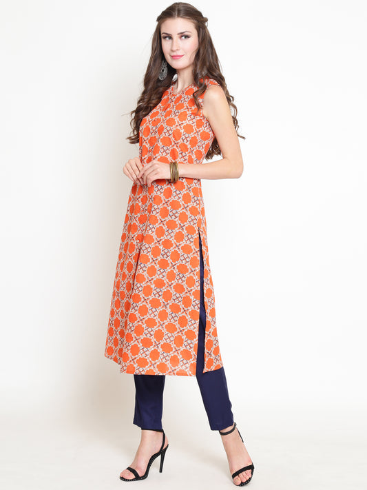 Orange Printed Kurta With Palazzo