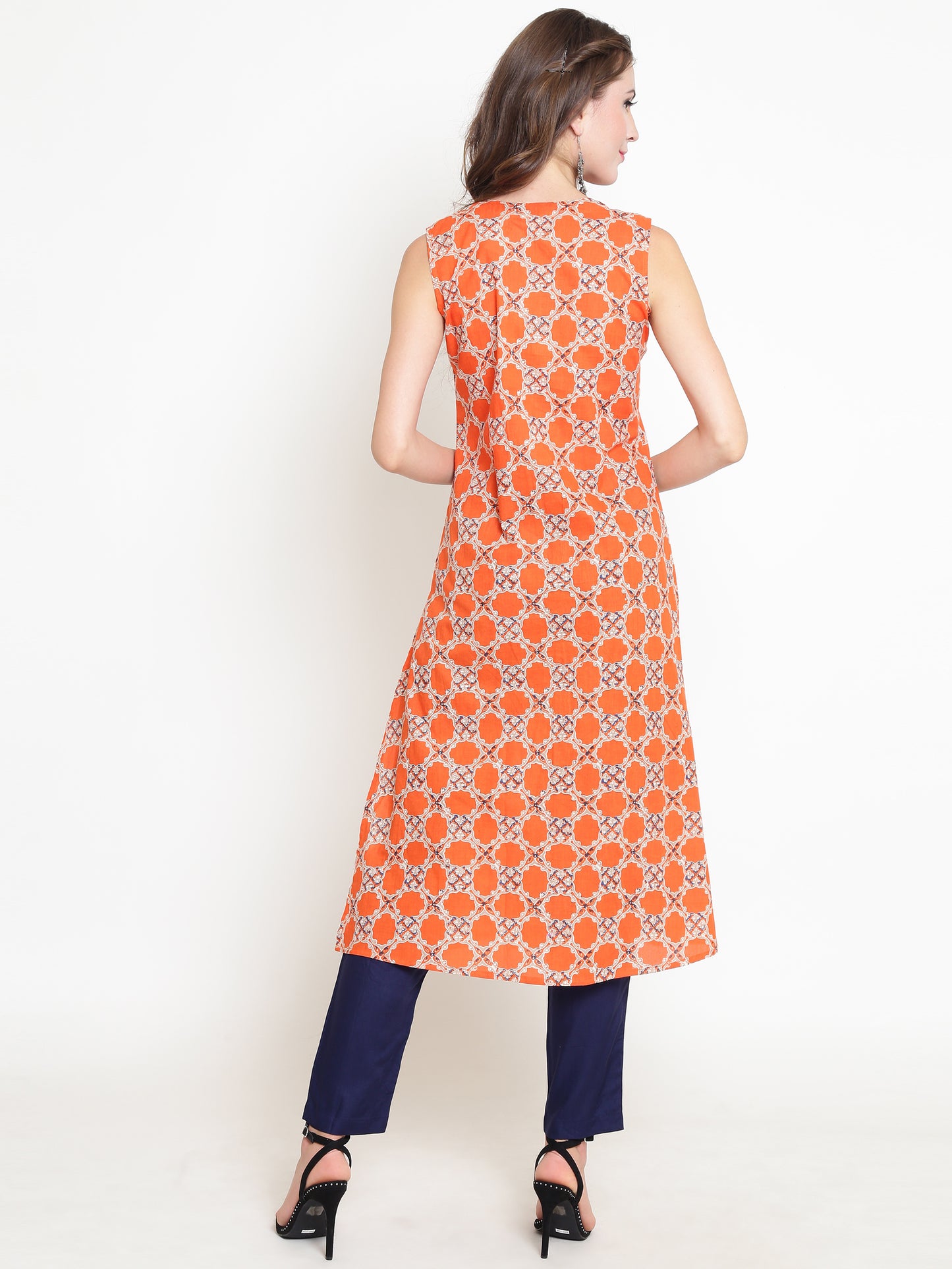 Orange Printed Kurta With Palazzo