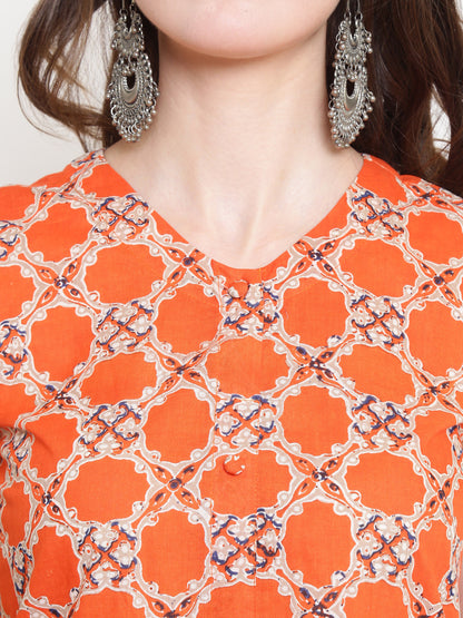 Orange Printed Kurta With Palazzo