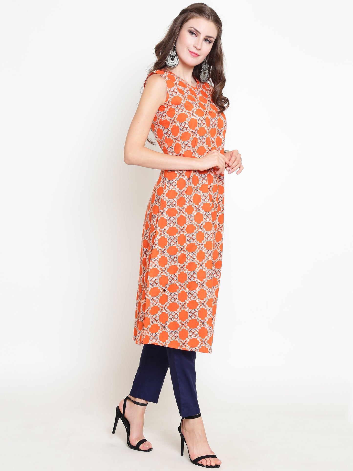 Orange Printed Kurta With Palazzo