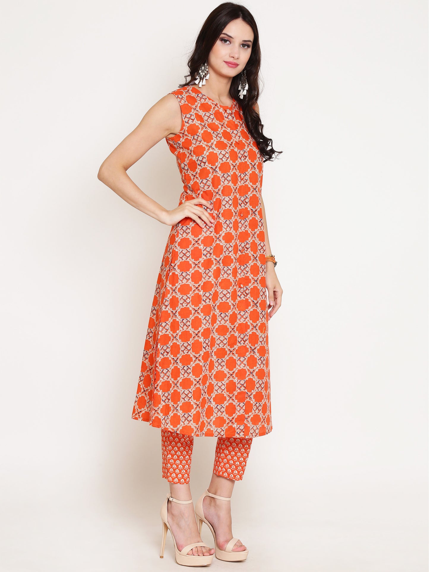 Printed A-line Kurta With narrow leg palazzo