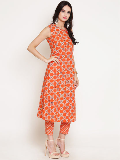 Printed A-line Kurta With narrow leg palazzo