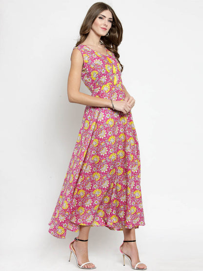 Fuchsia Floral Print Dress