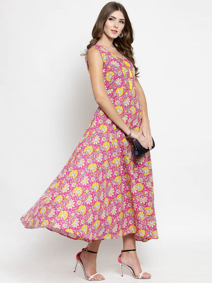 Fuchsia Floral Print Dress