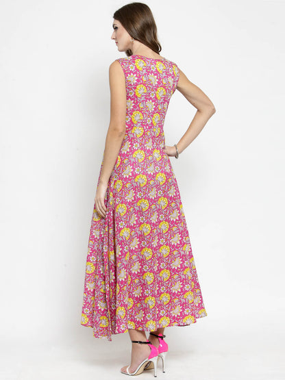 Fuchsia Floral Print Dress