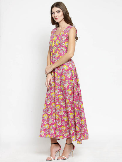 Fuchsia Floral Print Dress