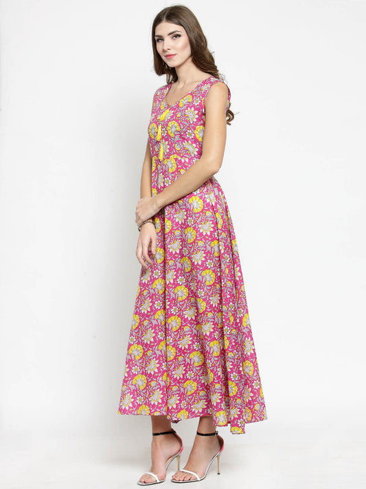 Fuchsia Floral Print Dress