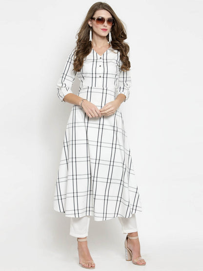 Women Black and White Check A line Kurta with White Palazzo