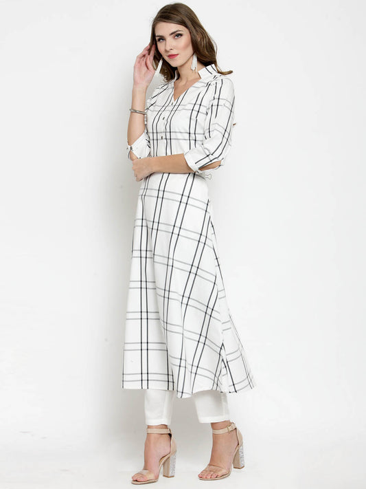 Women Black and White Check A line Kurta with White Palazzo