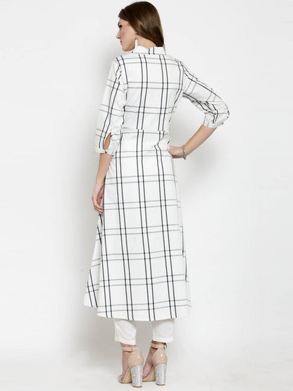 Women Black and White Check A line Kurta with White Palazzo