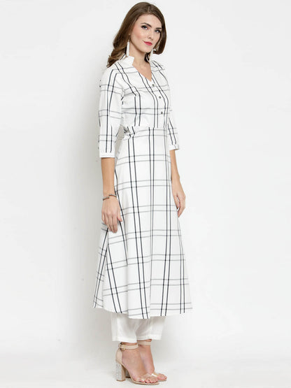 Women Black and White Check A line Kurta with White Palazzo