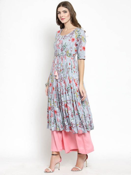 Women Fit and Flare Anarkali Kurta with Pink Palazzo