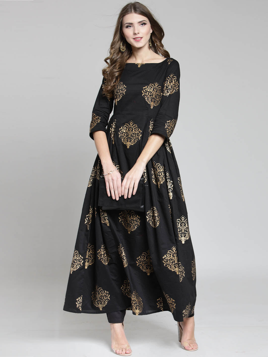 Gold print Kurta and Black Palazzo Set