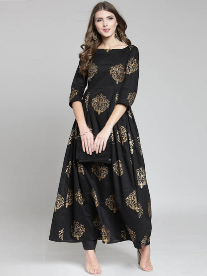 Gold print Kurta and Black Palazzo Set