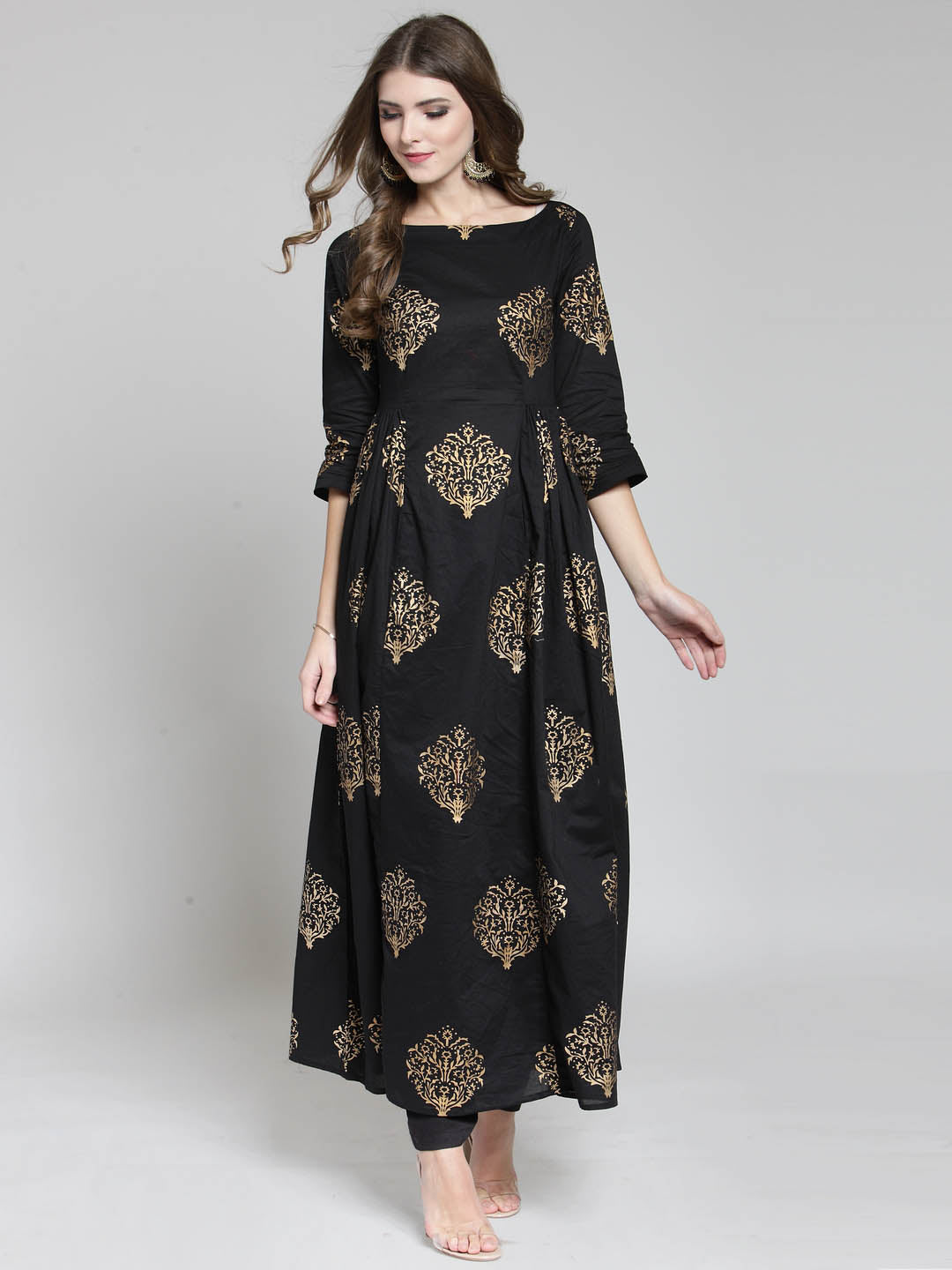 Gold print Kurta and Black Palazzo Set