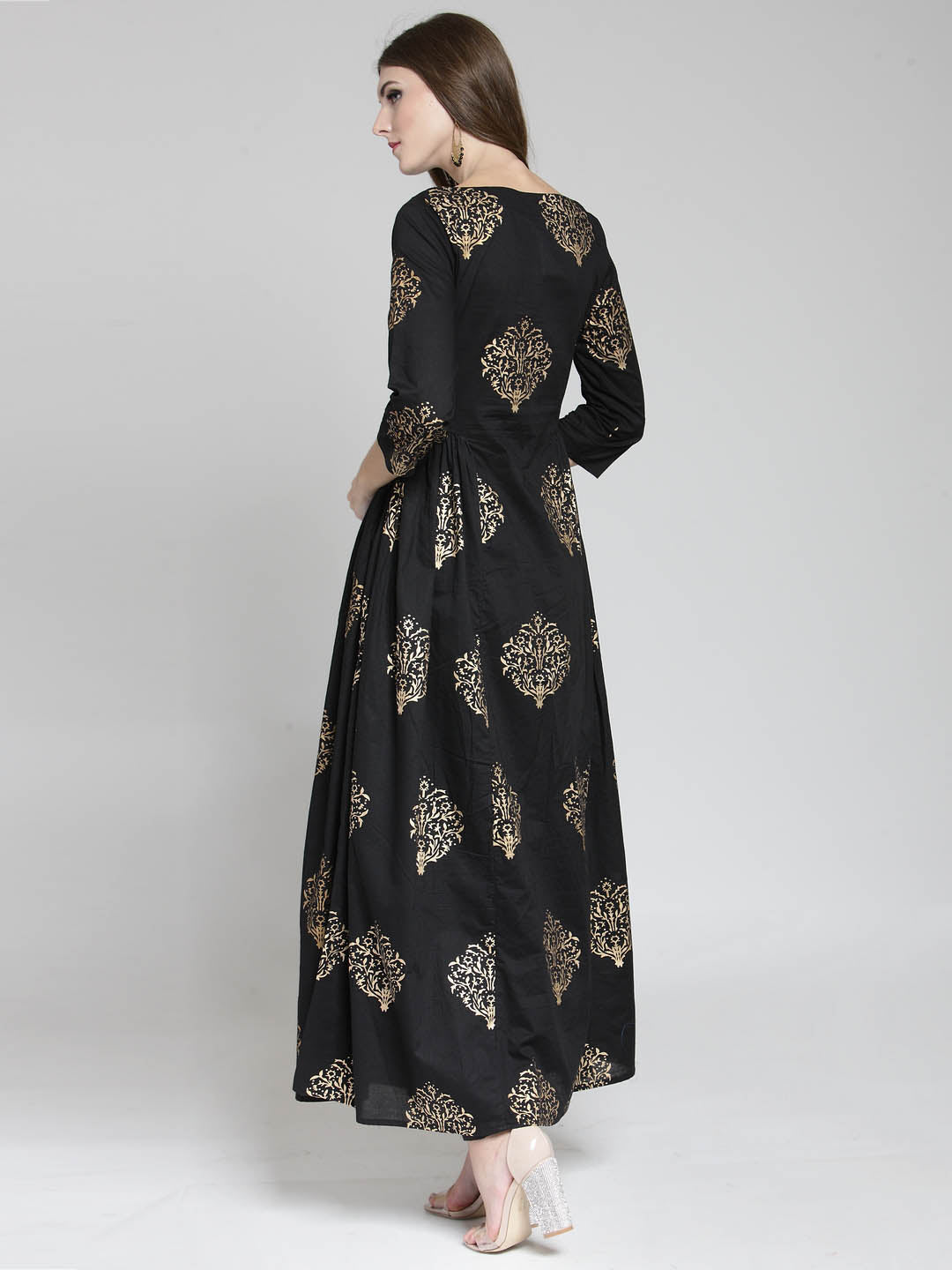 Gold print Kurta and Black Palazzo Set