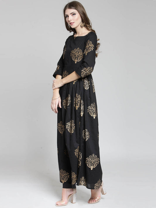 Gold print Kurta and Black Palazzo Set