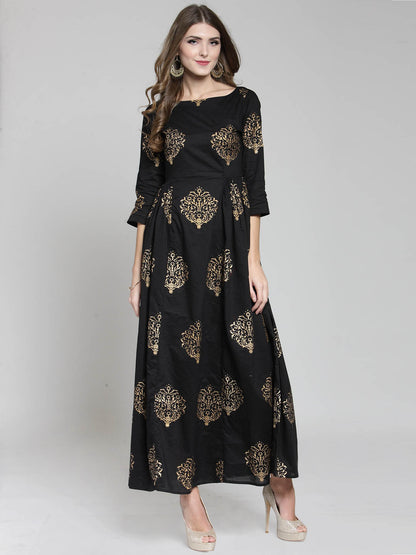 Black Gold print maxi dress