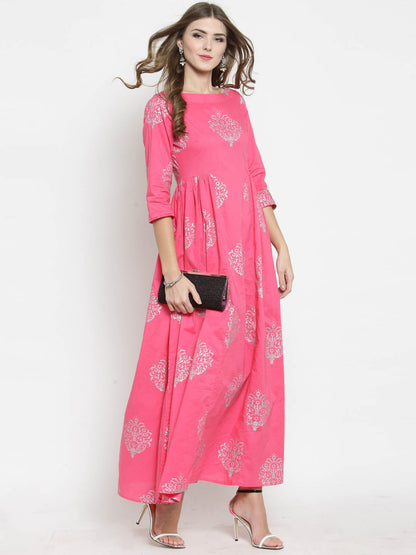 golden print ethnic dress