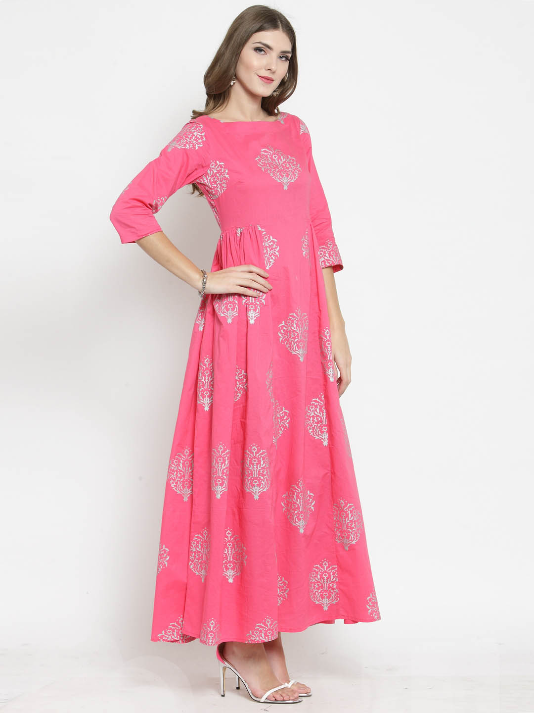 golden print ethnic dress