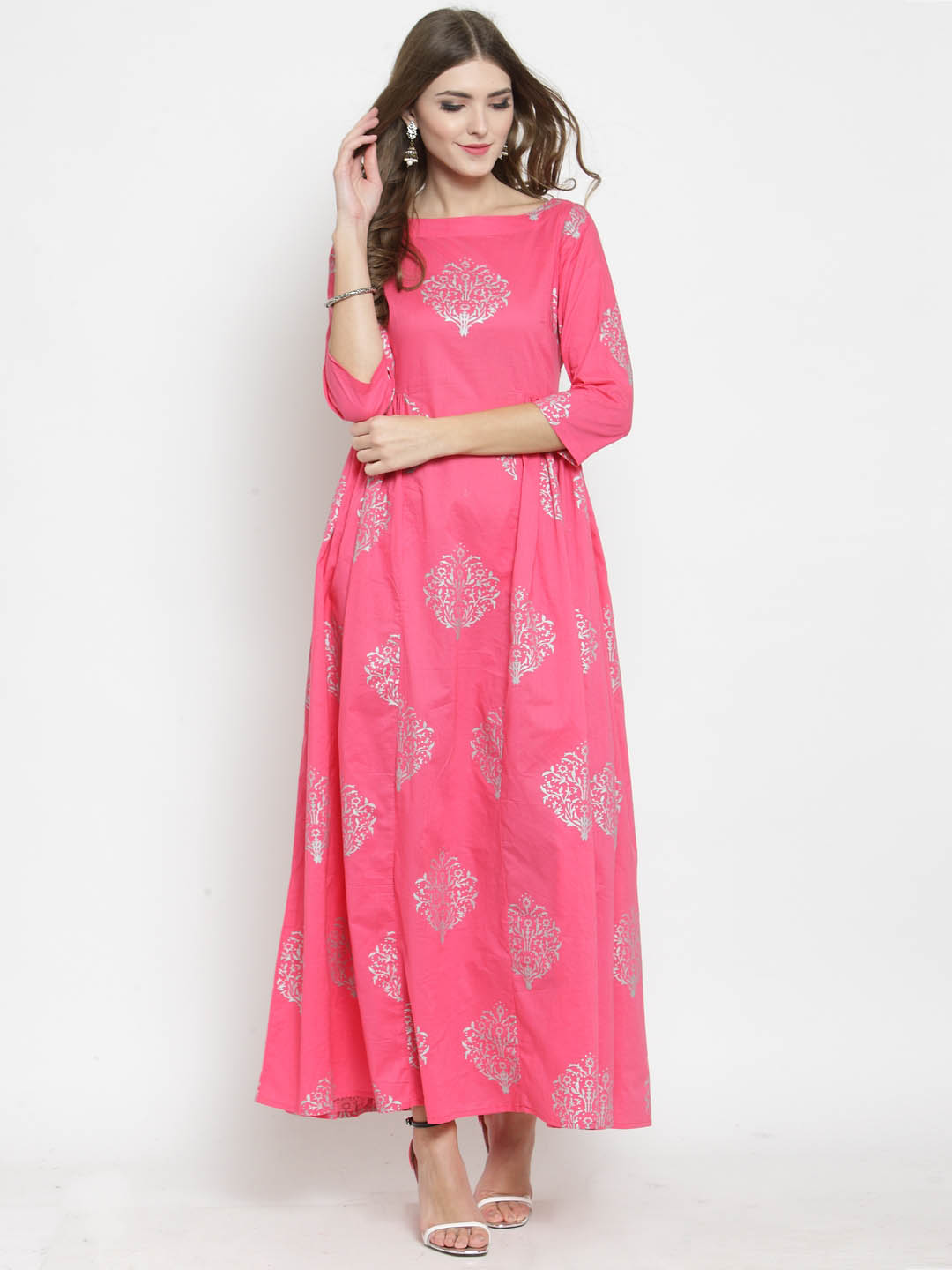 golden print ethnic dress