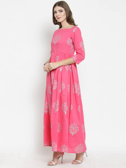 golden print ethnic dress