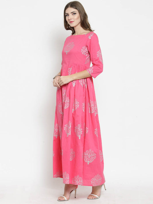 golden print ethnic dress