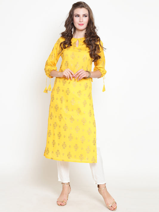 Yellow Printed Kurta With Palazzo