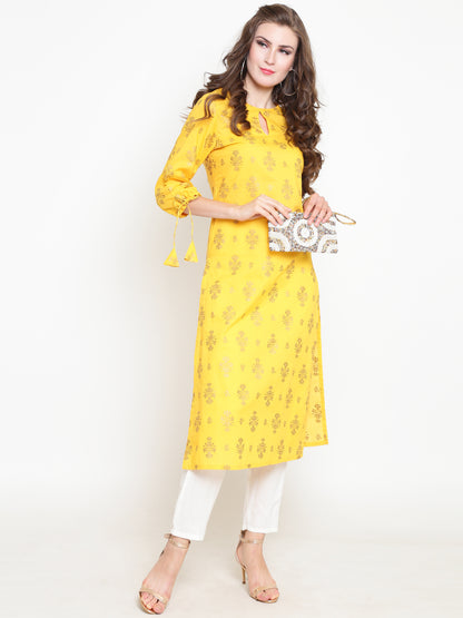 Yellow Printed Kurta With Palazzo