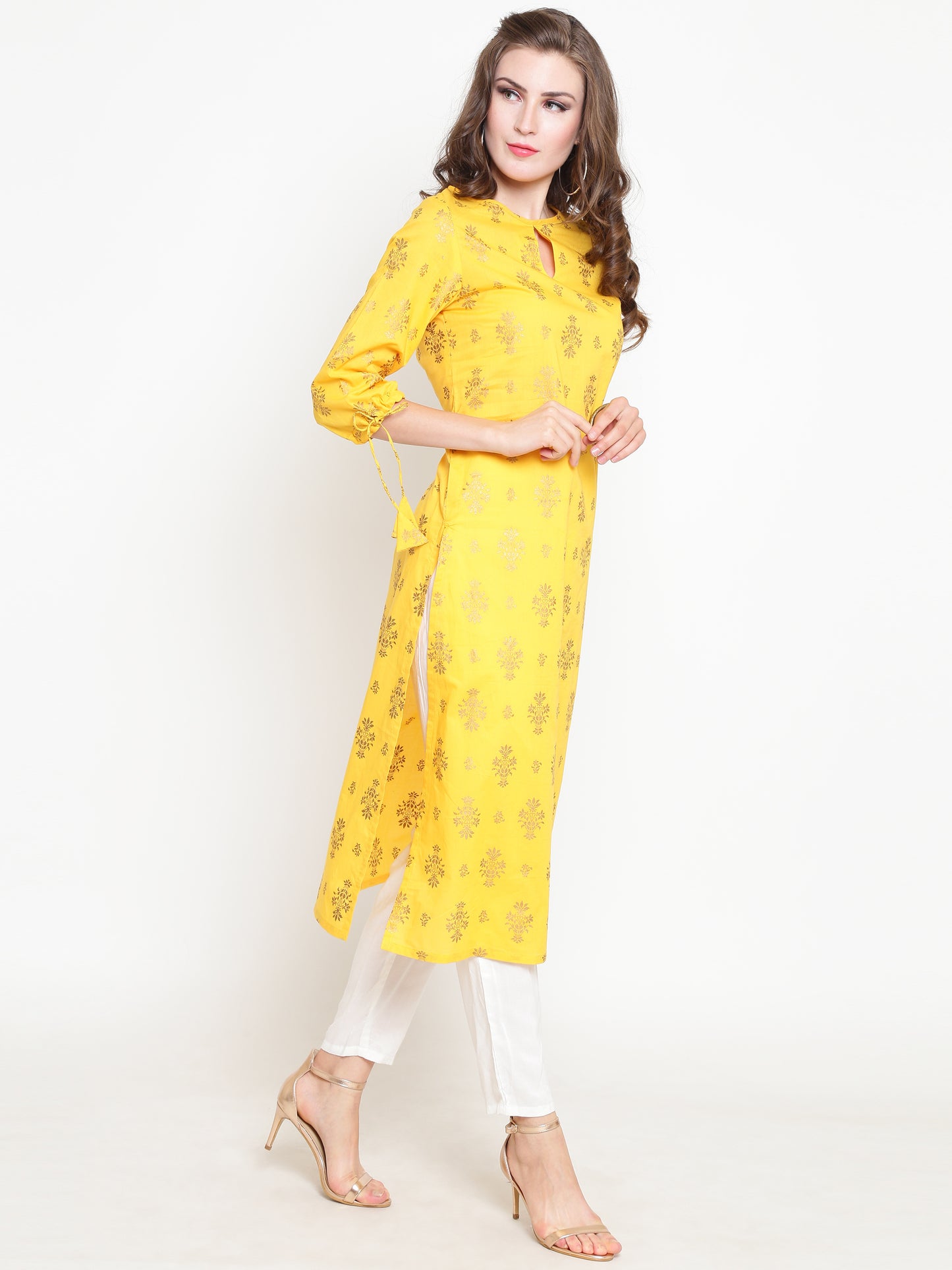 Yellow Printed Kurta With Palazzo