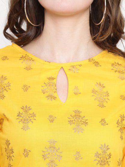 Yellow Printed Kurta With Palazzo
