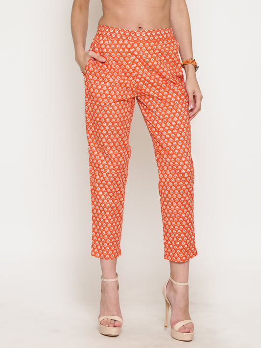 Orange Printed Cigarette Palazzo