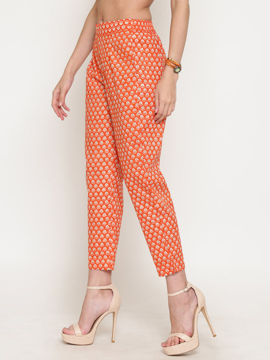 Orange Printed Cigarette Palazzo