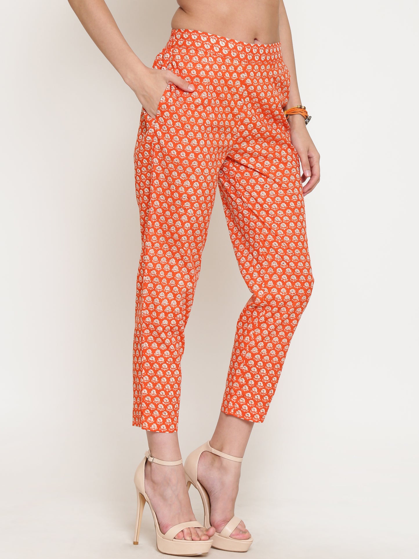 Orange Printed Cigarette Palazzo