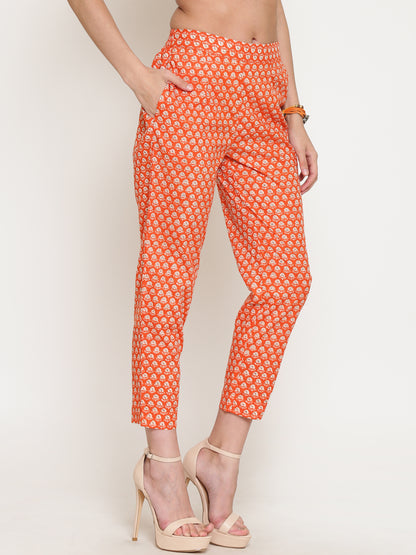 Orange Printed Cigarette Palazzo