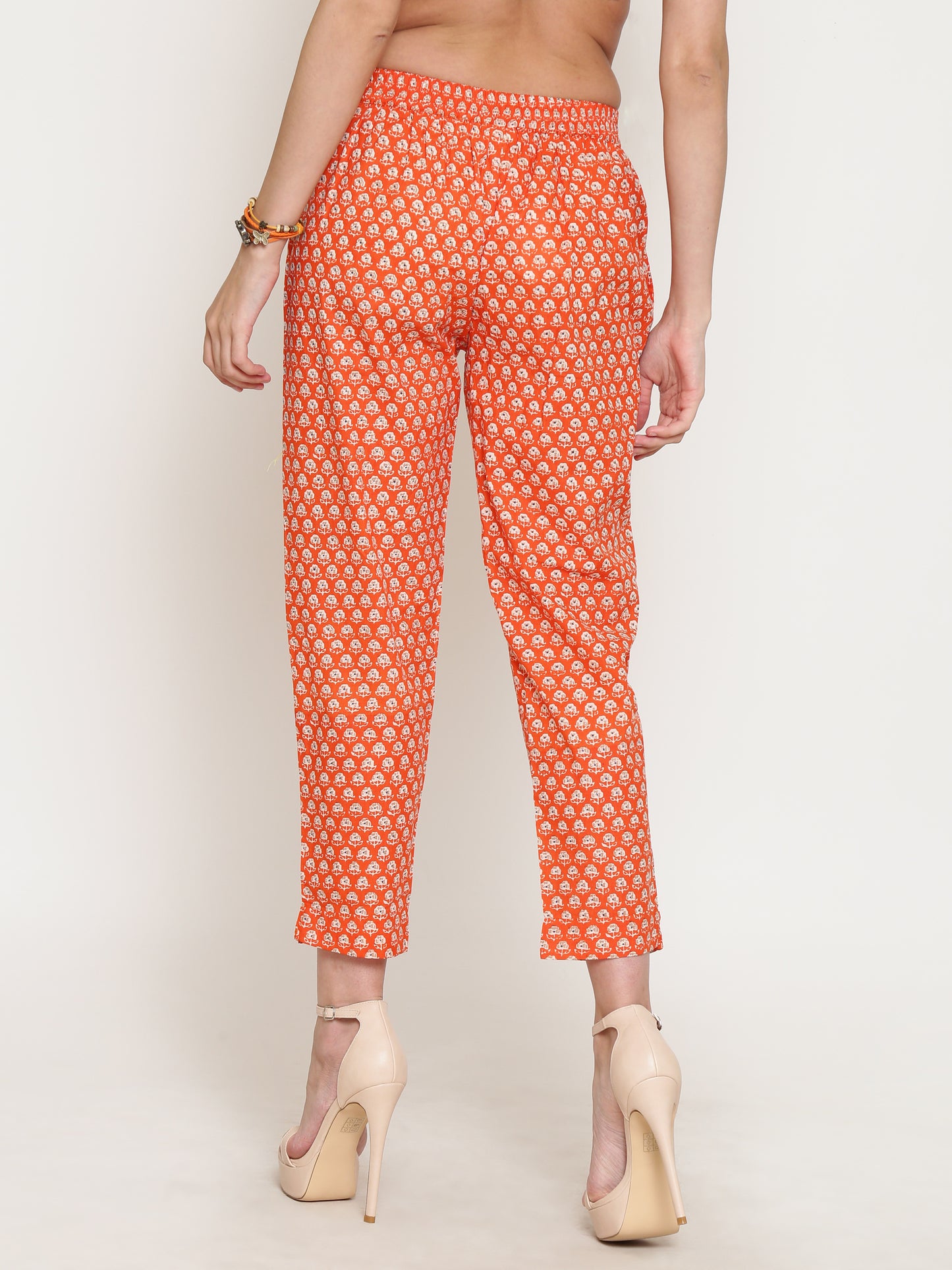 Orange Printed Cigarette Palazzo