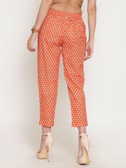Orange Printed Cigarette Palazzo