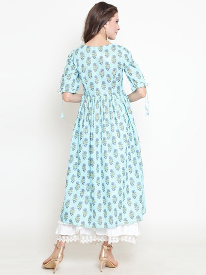 Blue Foli Print A-line Kurta