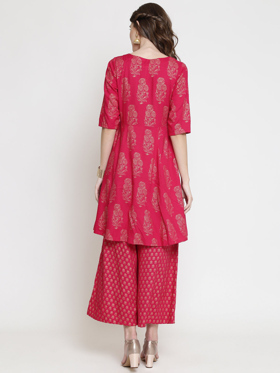 short flared gold print kurta