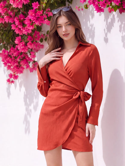 Premium Fabric Mini Wrap Dress
