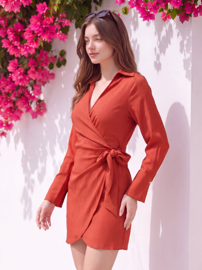 Premium Fabric Mini Wrap Dress